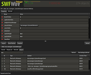 Screenshot of Objects tab